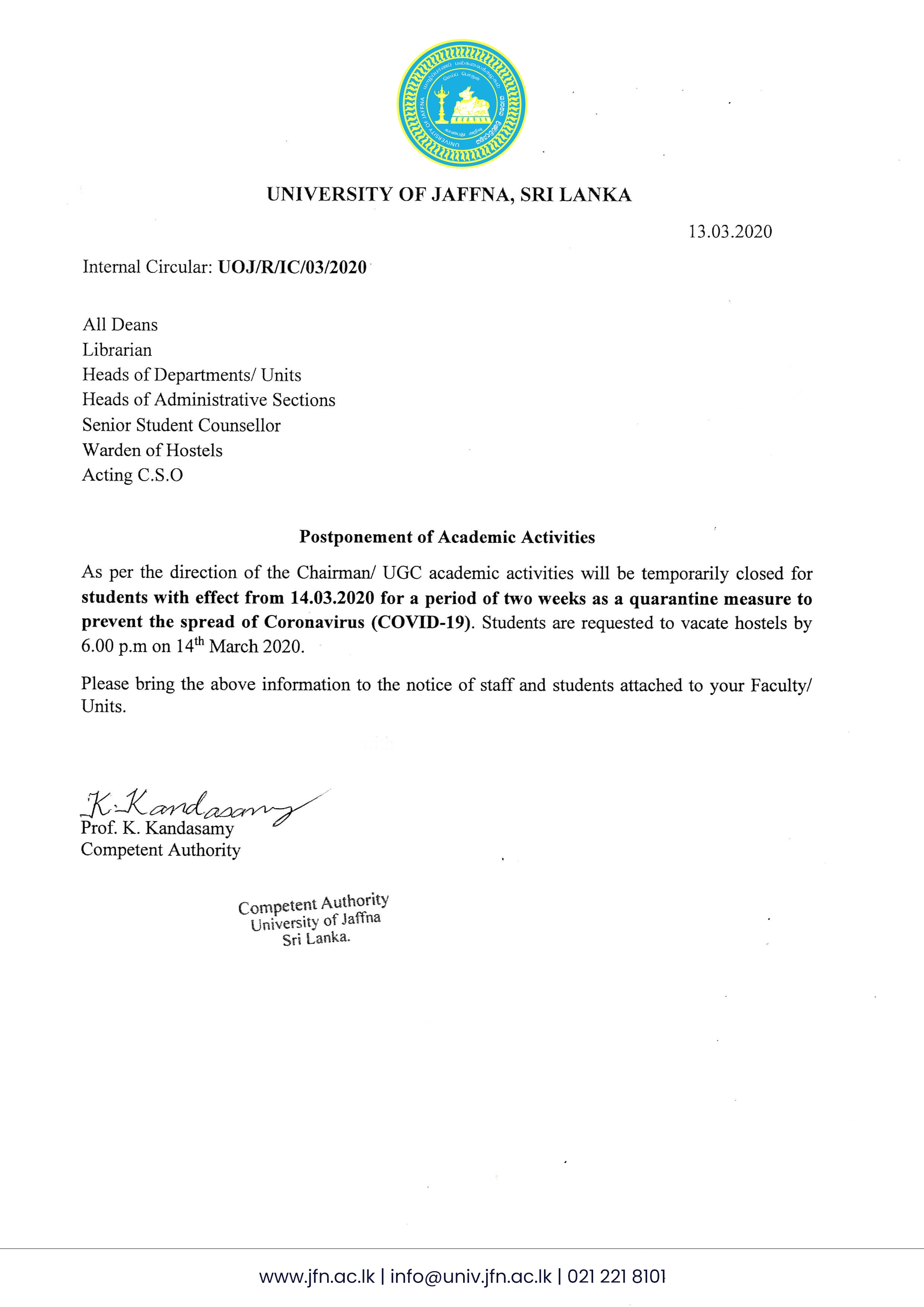 Postponement Of Academic Activities University Of Jaffna postponement-of-academic-activities-university-of-jaffna